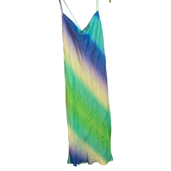 Zara Tie-Dye Maxi Slip Dress V-Neck Spaghetti Straps Multicolor Women L - Picture 2 of 9